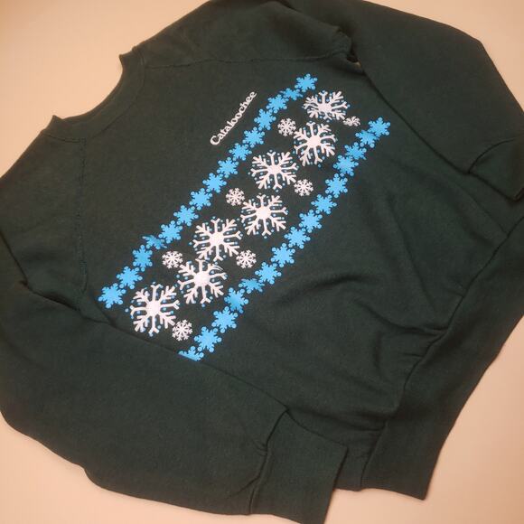 Vintage 70s Collegiate Pacific Cataloochee Winter Ski Vacation Tourist Sweater M - Picture 2 of 9